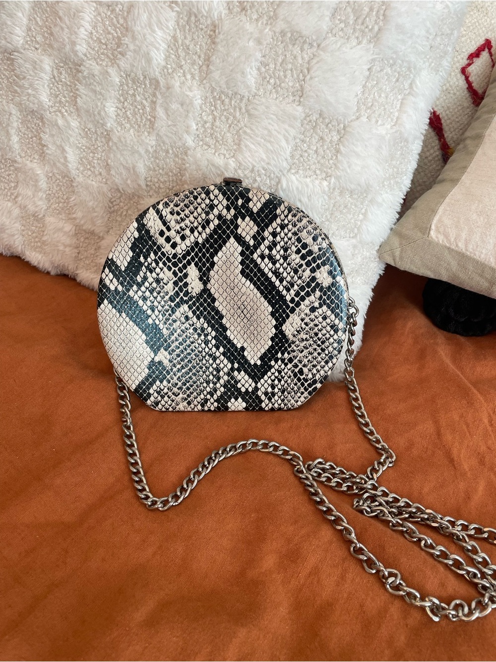 Snakeskin Print Crossbody Bag Purse Chain Strap